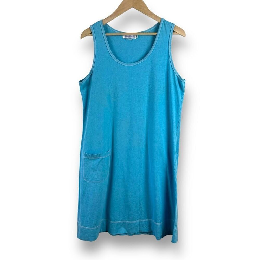 Fresh Produce Women's L Sleeveless Tank Dress Aqua Blue 100% Cotton Casual Basic